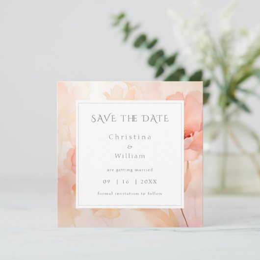 Moderne Blush Peach Blume Hochzeit speichern das D (Stehend Vorderseite)