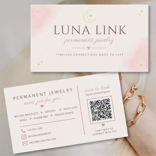 Moderne Blush Permanent Jewelry Künstlerin QR-Code Visitenkarte