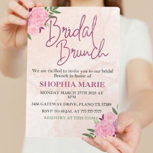 Moderne Blush-Pink-Aquarell-Blumen-Bridal-Brunch Einladung
