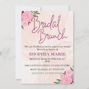 Moderne Blush-Pink-Aquarell-Blumen-Hochzeitsbrunch Save The Date