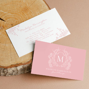 Moderne Blush-Pink-Blumen-Wappenkronen-Monogramm Visitenkarte