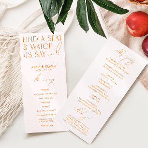 Moderne Blush Pink & Bright Orange Hochzeitsprogra