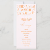 Moderne Blush Pink & Bright Orange Hochzeitsprogra (Vorderseite)