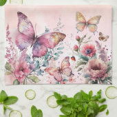 Moderne Blush Pink Butterfly Wilde Blume Geschirrtuch (Gefaltet)