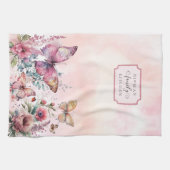 Moderne Blush Pink Butterfly Wilde Blume Geschirrtuch (Horizontal)