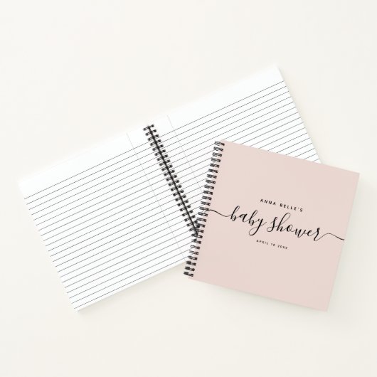Moderne Blush Pink Chic Script Baby Duschgast Notizblock (Innenseite)