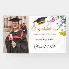 Moderne Blush Pink Floral Graduate Party Banner