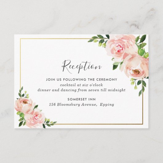 Moderne Blush Pink Floral Hochzeitsempfehlung Begleitkarte (Vorderseite)