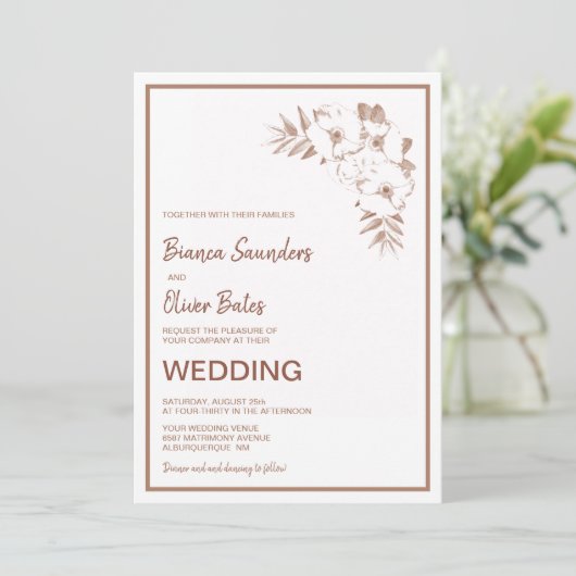 Moderne Blush Pink Floral Wedding Einladung (Stehend Vorderseite)