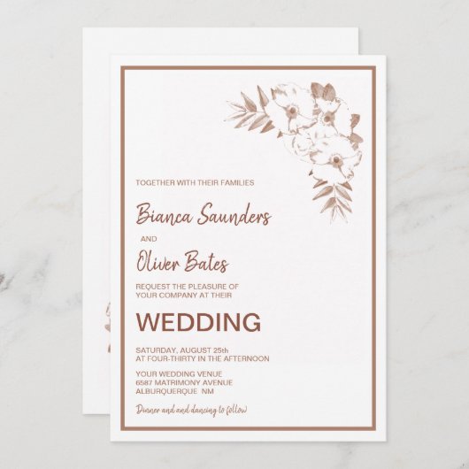 Moderne Blush Pink Floral Wedding Einladung (Vorne/Hinten)