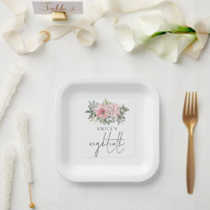 Moderne Blush Pink Florals 80. Geburtstagsparty Pappteller