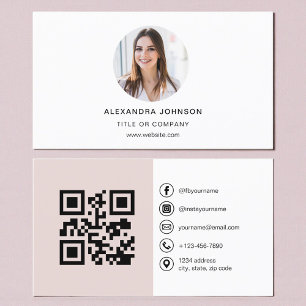 Moderne Blush-Pink-Foto mit QR-Code Social Media Visitenkarte