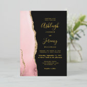 Moderne Blush Pink Gold Agate Dunkle Hochzeit Folieneinladung (Stehend vorne)