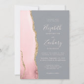 Moderne Blush Pink Gold Agate Gray Hochzeit Einladung (Vorderseite)