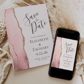 Moderne Blush Pink Gold Agate Hochzeit retten das Save The Date