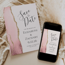 Moderne Blush Pink Gold Agate Hochzeit retten das Save The Date