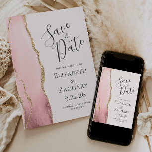 Moderne Blush Pink Gold Agate Hochzeit retten das Save The Date