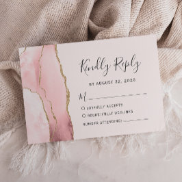 Moderne Blush Pink Gold Agate Hochzeit RSVP Karte