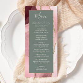 Moderne Blush Pink Gold Sage Green Agate Hochzeit Menükarte