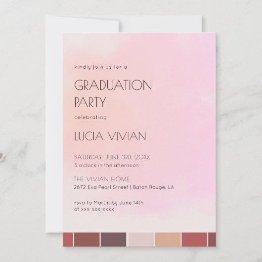 Moderne Blush Pink Graduation Party Einladung (Vorderseite)