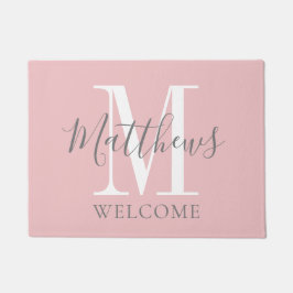 Moderne Blush Pink Gray Monogram Newlyweds Wedding Fußmatte