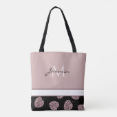 Moderne Blush-Pink-Monogramm-Tropenblatt Tasche (Rückseite)
