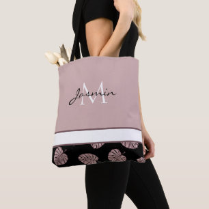 Moderne Blush-Pink-Monogramm-Tropenblatt Tasche