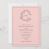 Moderne Blush Pink Navy Blue Monogram Wedding Einladung (Vorderseite)