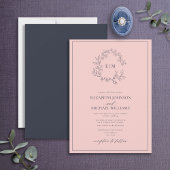Moderne Blush Pink Navy Blue Monogram Wedding Einladung