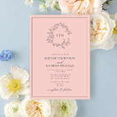 Moderne Blush Pink Navy Blue Monogram Wedding Einladung
