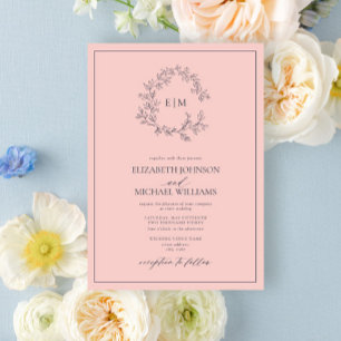 Moderne Blush Pink Navy Blue Monogram Wedding Einladung