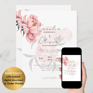 Moderne Blush Pink Peonies Bloral Wedite Einladung