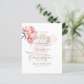 Moderne Blush Pink Peonies Bloral Wedite Einladung (Stehend Vorderseite)