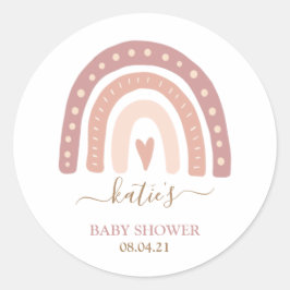 Moderne Blush Pink Rainbow Girl Baby Dusche Runder Aufkleber