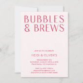 Moderne Blush Pink & Red Bubbles & Brews Verlobung Einladung (Vorderseite)