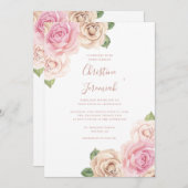 Moderne Blush Pink Rose Wasserfarben Blumenzehen Einladung (Vorne/Hinten)