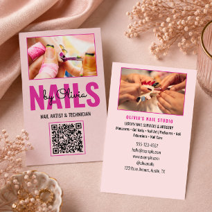 Moderne Blush-Pink-Schriftzug-Foto-QR-Code-Nagelsa Visitenkarte
