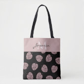 Moderne Blush-Pink-Tropenblatt-Monogramm Tasche (Vorderseite)