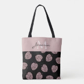 Moderne Blush-Pink-Tropenblatt-Monogramm Tasche (Rückseite)