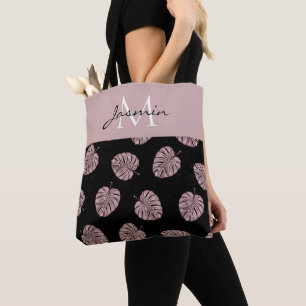 Moderne Blush-Pink-Tropenblatt-Monogramm Tasche