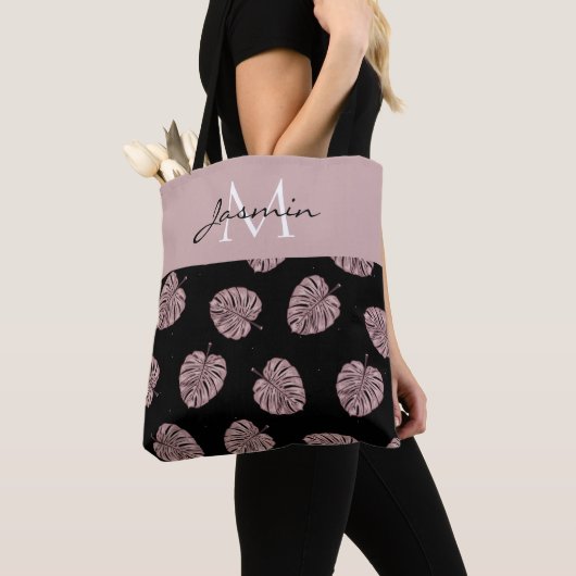 Moderne Blush-Pink-Tropenblatt-Monogramm Tasche (Von Nahem)