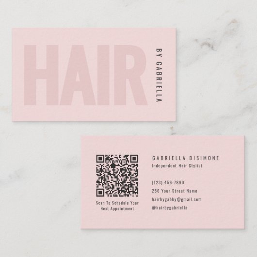 Moderne Blush-Rosa-Friseur-QR-Code Visitenkarte (Vorne/Hinten)