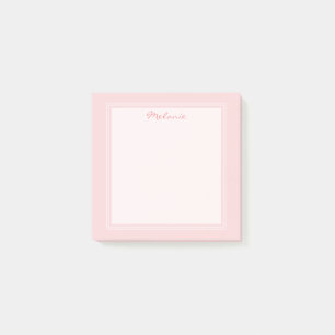 Moderne Blush-Rosa-Weiß-Rand-Script-Schrift Post-it Klebezettel