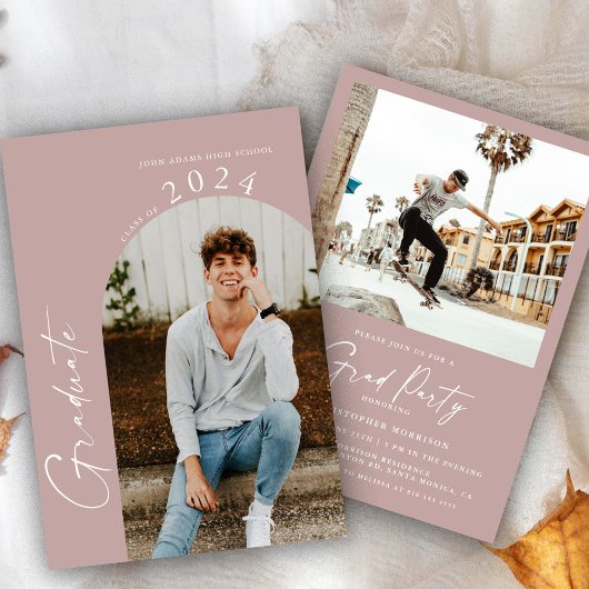 Moderne Blush Rose Minimale Foto Graduation Party Einladung