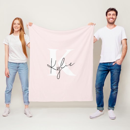 Moderne Blush-Rose Personalisiert Monogramm Name - Fleecedecke (Beispiel)