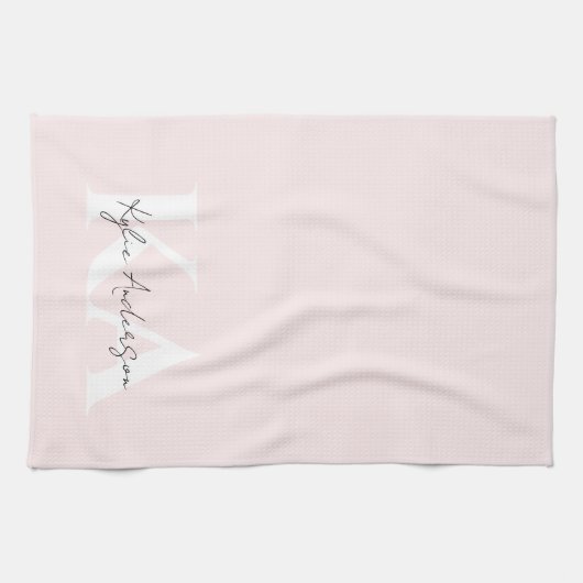 Moderne Blush-Rose Personalisiert Monogramm Name - Geschirrtuch (Horizontal)