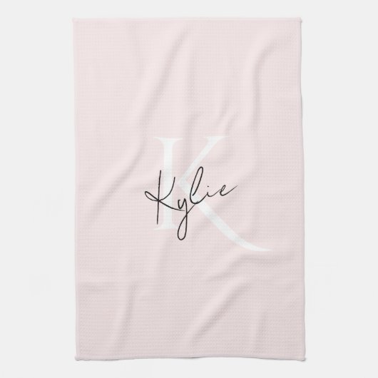 Moderne Blush-Rose Personalisiert Monogramm Name - Geschirrtuch (Vertikal)
