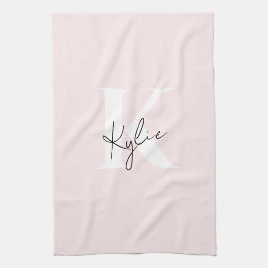 Moderne Blush-Rose Personalisiert Monogramm Name - Geschirrtuch (Vertikal)