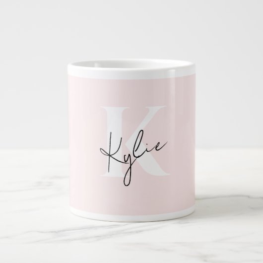 Moderne Blush-Rose Personalisiert Monogramm Name - Jumbo-Tasse (Vorderseite)