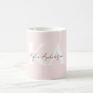Moderne Blush-Rose Personalisiert Monogramm Name - Kaffeetasse